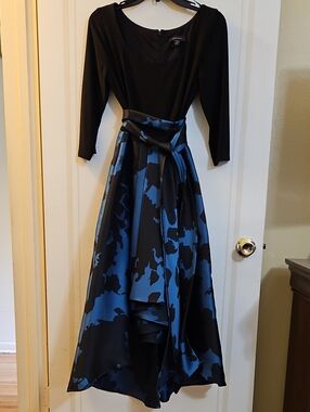 R&M Richards Black & Teal Green Floral Hi-Lo Dress, Size 8, WORN ONCE
